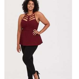 Torrid Red Leopard Bengaline Caged High Neck Peplu